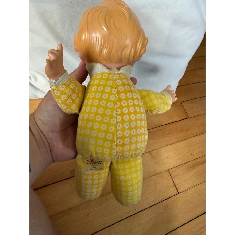 Vintage Fisher Price Honey Doll 1975 Soft Body Yellow Pajamas 12in Blonde Baby